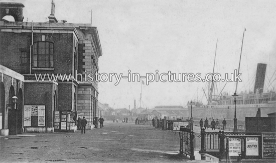 Blackwall Pier and Steamer Braemar Castle entering East India Dock, Poplar, london. c.1906